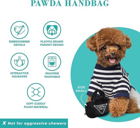 Haute Diggity Dog Pawda Handbag, Plush Designer Dog Toys with Interactive Squeaker, Stimulating Pet Enrichment, Machine-Washable & Safe Materials for All Breeds, Size Small in Saudi Arabia