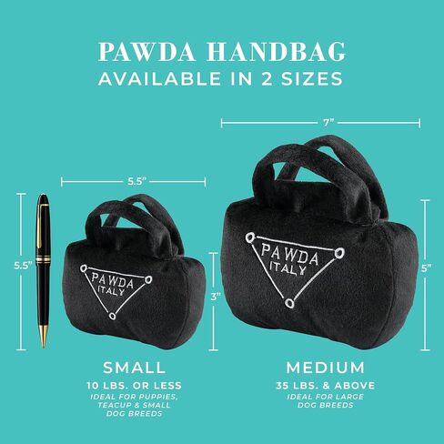 Haute Diggity Dog Pawda Handbag, Plush Designer Dog Toys with Interactive Squeaker, Stimulating Pet Enrichment, Machine-Washable & Safe Materials for All Breeds, Size Small in Saudi Arabia