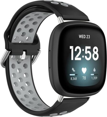 Compatible For Fitbit Versa 4 Replacement Band, Replacement Silicone Wrist Strap Band, Soft And Durable(Black+Gery) in Saudi Arabia