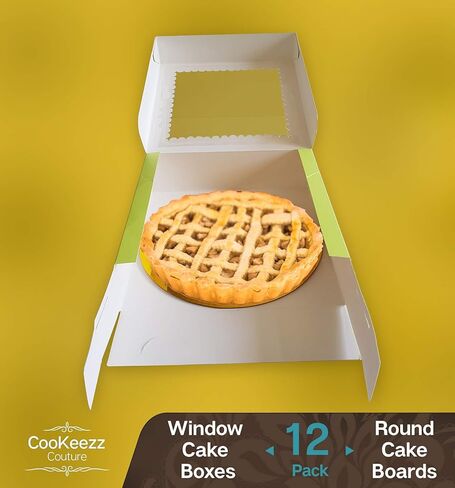 Cookeezz Couture - علب الكعك مقاس 9 × 9 × 2.5 بوصة، صناديق كعك نافذة رائعة لسهولة نقل المخبوزات والفطائر والكعك والكب كيك - 12 عبوة من علب الكيك في 4 ألوان باستيل متنوعة. (صندوق الكيك 9x9x2.5 بوصة) in Kuwait