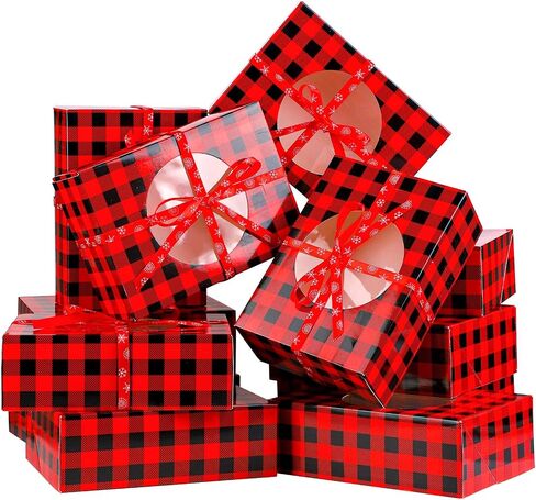 Aneco 12 Pack Christmas Cookie Boxes with Window Red and Black Plaid Holiday Treat Boxes Paper Food Boxes Xmas Gift Bags Cake Candy for Gift Giving Bakery Packaging Containers in Saudi Arabia