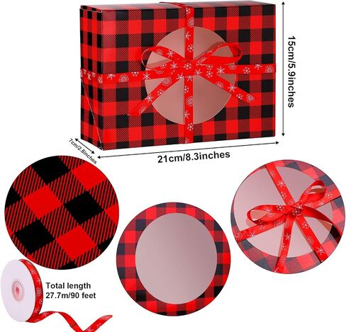 Aneco 12 Pack Christmas Cookie Boxes with Window Red and Black Plaid Holiday Treat Boxes Paper Food Boxes Xmas Gift Bags Cake Candy for Gift Giving Bakery Packaging Containers in Saudi Arabia