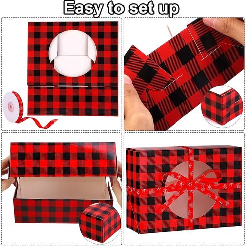 Aneco 12 Pack Christmas Cookie Boxes with Window Red and Black Plaid Holiday Treat Boxes Paper Food Boxes Xmas Gift Bags Cake Candy for Gift Giving Bakery Packaging Containers in Saudi Arabia