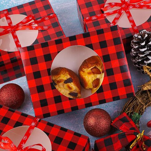 Aneco 12 Pack Christmas Cookie Boxes with Window Red and Black Plaid Holiday Treat Boxes Paper Food Boxes Xmas Gift Bags Cake Candy for Gift Giving Bakery Packaging Containers in Saudi Arabia