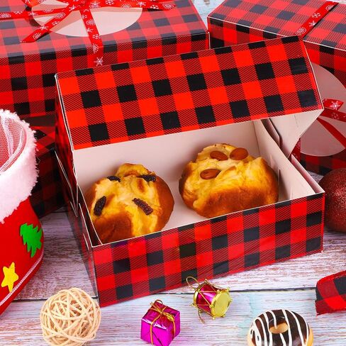 Aneco 12 Pack Christmas Cookie Boxes with Window Red and Black Plaid Holiday Treat Boxes Paper Food Boxes Xmas Gift Bags Cake Candy for Gift Giving Bakery Packaging Containers in Saudi Arabia