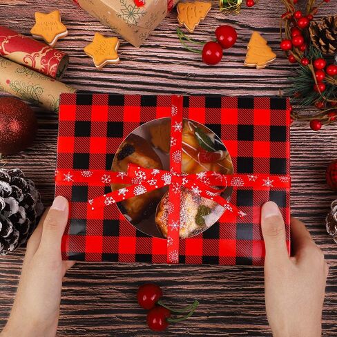 Aneco 12 Pack Christmas Cookie Boxes with Window Red and Black Plaid Holiday Treat Boxes Paper Food Boxes Xmas Gift Bags Cake Candy for Gift Giving Bakery Packaging Containers in Saudi Arabia