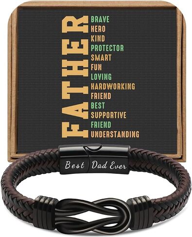JoycuFF 𝗗𝗮𝗱 𝗚𝗶𝗳𝘁𝘀 𝗳𝗼𝗿 𝗙𝗮𝘁𝗵𝗲𝗿𝘀 𝗗𝗮𝘆 Birthday, Cool Best Dad Ever Gifts for Dad from Daughter Son, Leather Stainless Steel Knot Bracelets for Men in Saudi Arabia