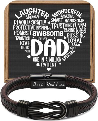 JoycuFF 𝗗𝗮𝗱 𝗚𝗶𝗳𝘁𝘀 𝗳𝗼𝗿 𝗙𝗮𝘁𝗵𝗲𝗿𝘀 𝗗𝗮𝘆 Birthday, Cool Best Dad Ever Gifts for Dad from Daughter Son, Leather Stainless Steel Knot Bracelets for Men in Saudi Arabia