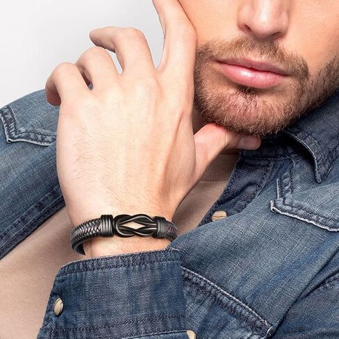 JoycuFF 𝗗𝗮𝗱 𝗚𝗶𝗳𝘁𝘀 𝗳𝗼𝗿 𝗙𝗮𝘁𝗵𝗲𝗿𝘀 𝗗𝗮𝘆 Birthday, Cool Best Dad Ever Gifts for Dad from Daughter Son, Leather Stainless Steel Knot Bracelets for Men in Saudi Arabia