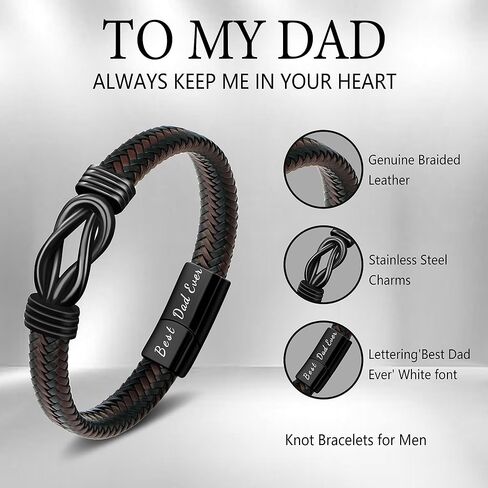 JoycuFF 𝗗𝗮𝗱 𝗚𝗶𝗳𝘁𝘀 𝗳𝗼𝗿 𝗙𝗮𝘁𝗵𝗲𝗿𝘀 𝗗𝗮𝘆 Birthday, Cool Best Dad Ever Gifts for Dad from Daughter Son, Leather Stainless Steel Knot Bracelets for Men in Saudi Arabia