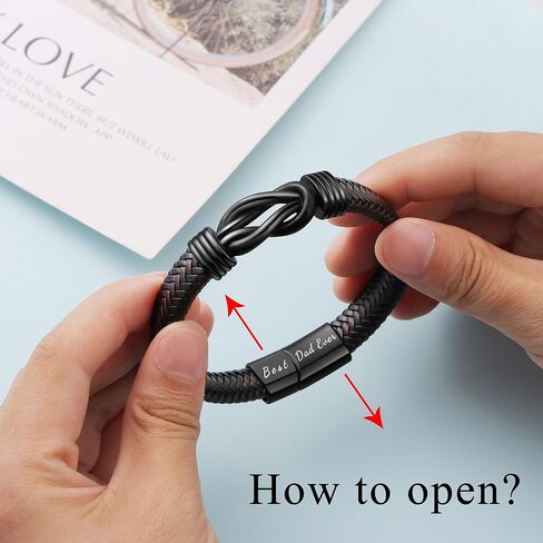 JoycuFF 𝗗𝗮𝗱 𝗚𝗶𝗳𝘁𝘀 𝗳𝗼𝗿 𝗙𝗮𝘁𝗵𝗲𝗿𝘀 𝗗𝗮𝘆 Birthday, Cool Best Dad Ever Gifts for Dad from Daughter Son, Leather Stainless Steel Knot Bracelets for Men in Saudi Arabia