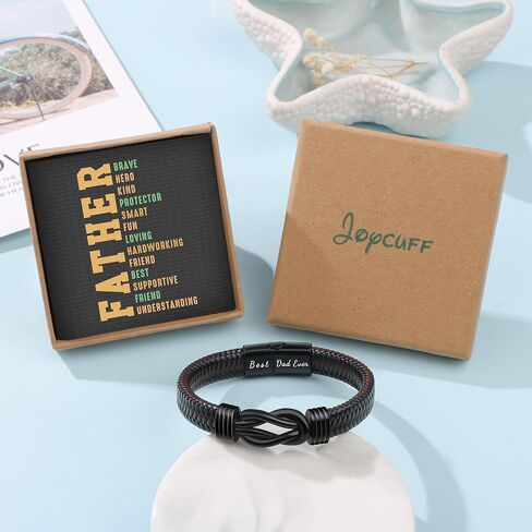 JoycuFF 𝗗𝗮𝗱 𝗚𝗶𝗳𝘁𝘀 𝗳𝗼𝗿 𝗙𝗮𝘁𝗵𝗲𝗿𝘀 𝗗𝗮𝘆 Birthday, Cool Best Dad Ever Gifts for Dad from Daughter Son, Leather Stainless Steel Knot Bracelets for Men in Saudi Arabia
