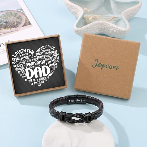 JoycuFF 𝗗𝗮𝗱 𝗚𝗶𝗳𝘁𝘀 𝗳𝗼𝗿 𝗙𝗮𝘁𝗵𝗲𝗿𝘀 𝗗𝗮𝘆 Birthday, Cool Best Dad Ever Gifts for Dad from Daughter Son, Leather Stainless Steel Knot Bracelets for Men in Saudi Arabia