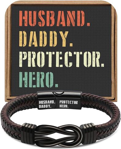 JoycuFF 𝗗𝗮𝗱 𝗚𝗶𝗳𝘁𝘀 𝗳𝗼𝗿 𝗙𝗮𝘁𝗵𝗲𝗿𝘀 𝗗𝗮𝘆 Birthday, Cool Best Dad Ever Gifts for Dad from Daughter Son, Leather Stainless Steel Knot Bracelets for Men in Saudi Arabia
