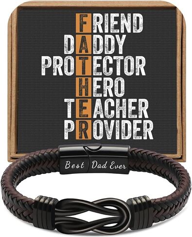 JoycuFF 𝗗𝗮𝗱 𝗚𝗶𝗳𝘁𝘀 𝗳𝗼𝗿 𝗙𝗮𝘁𝗵𝗲𝗿𝘀 𝗗𝗮𝘆 Birthday, Cool Best Dad Ever Gifts for Dad from Daughter Son, Leather Stainless Steel Knot Bracelets for Men in Saudi Arabia
