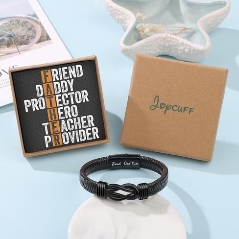 JoycuFF 𝗗𝗮𝗱 𝗚𝗶𝗳𝘁𝘀 𝗳𝗼𝗿 𝗙𝗮𝘁𝗵𝗲𝗿𝘀 𝗗𝗮𝘆 Birthday, Cool Best Dad Ever Gifts for Dad from Daughter Son, Leather Stainless Steel Knot Bracelets for Men in Saudi Arabia