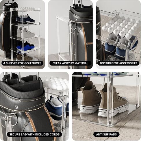Sumerflos Acrylic Golf Bag Organizer and Storage Rack - 5 Tiers and Holds 1 Golf Bags for Golf Bags, Golf Balls and Golf Equipment Accessories, for Indoor Home in Saudi Arabia