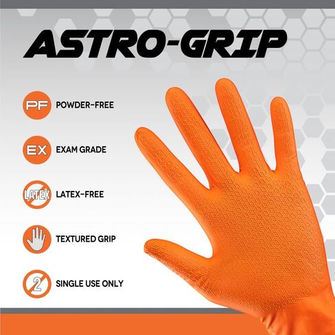 SAS Astro-Grip Powder-Free Exam Grade Nitrile Disposable Gloves - 10 Boxes / 100 Each. 1000 Gloves Total. Large, Orange, 7 Mil. Chemical and Puncture Resistant. Single-Use (66473) in Saudi Arabia