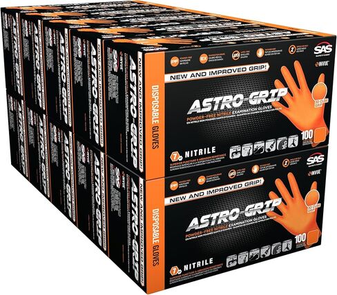SAS Astro-Grip Powder-Free Exam Grade Nitrile Disposable Gloves - 10 Boxes / 100 Each. 1000 Gloves Total. Large, Orange, 7 Mil. Chemical and Puncture Resistant. Single-Use (66473) in Saudi Arabia