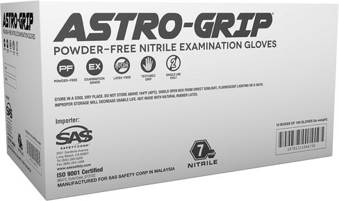 SAS Astro-Grip Powder-Free Exam Grade Nitrile Disposable Gloves - 10 Boxes / 100 Each. 1000 Gloves Total. Large, Orange, 7 Mil. Chemical and Puncture Resistant. Single-Use (66473) in Saudi Arabia
