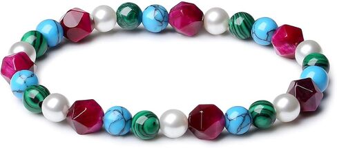 Handmade Original Jewelry Women's Stretch Bracelets with Beaded Healing Crystal Gemstone Natural Stone 8MM Tahitian Cultured Pearl and 18K rose gold Ball (Blue Tiger Eye-Tahitian Pearl) in Kuwait
