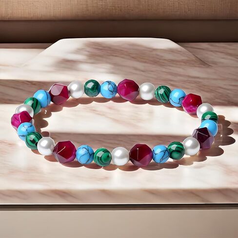 Handmade Original Jewelry Women's Stretch Bracelets with Beaded Healing Crystal Gemstone Natural Stone 8MM Tahitian Cultured Pearl and 18K rose gold Ball (Blue Tiger Eye-Tahitian Pearl) in Kuwait