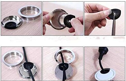 2PCS Desk Grommet Metal Rectangle Desk Cord Cable Hole Cover Grommet with Brush for Home Office Bank Computer Table (black) in Saudi Arabia