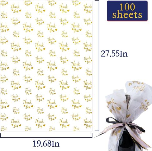 MR FIVE 100 Sheets 20" x 28" Large Black Gold Thank You Tissue Paper Bulk,Black Gold Thank You Tissue Paper for Small Business,Black Gold Tissue Paper for Mother's Day,Graduation,Birthday(Black) in Saudi Arabia