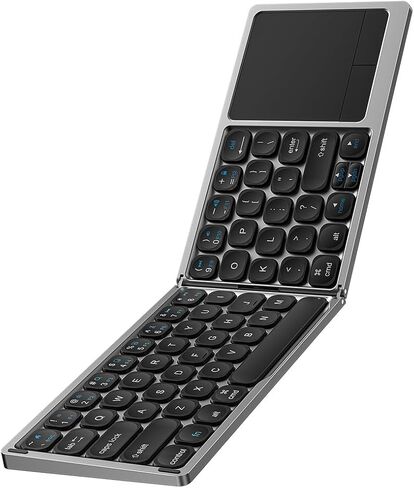 لوحة مفاتيح لاسلكية قابلة للطي مع لوحة لمس من WIWU - لوحة مفاتيح بلوتوث محمولة للسفر والعمل أثناء التنقل - لوحة مفاتيح قابلة للطي مع لوحة لمس للأجهزة الذكية أثناء التنقل، رمادي فولاذي in Kuwait