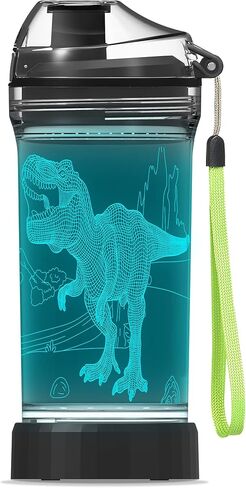 YuanDian Light Up Kids Water Bottle with 3D Dinosaur Tyrannosaurus Rex Design- 14 OZ Tritan BPA Free Eco-Friendly - Cool Drinking Cups Gift for School Kids Boy Girl Child Christmas Holiday in Saudi Arabia