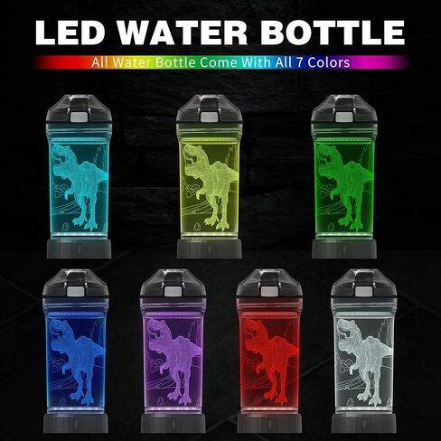YuanDian Light Up Kids Water Bottle with 3D Dinosaur Tyrannosaurus Rex Design- 14 OZ Tritan BPA Free Eco-Friendly - Cool Drinking Cups Gift for School Kids Boy Girl Child Christmas Holiday in Saudi Arabia