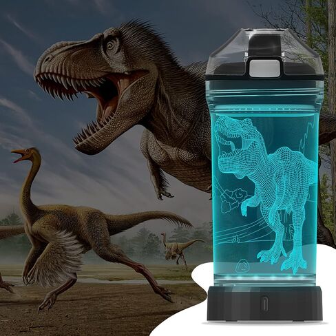 YuanDian Light Up Kids Water Bottle with 3D Dinosaur Tyrannosaurus Rex Design- 14 OZ Tritan BPA Free Eco-Friendly - Cool Drinking Cups Gift for School Kids Boy Girl Child Christmas Holiday in Saudi Arabia