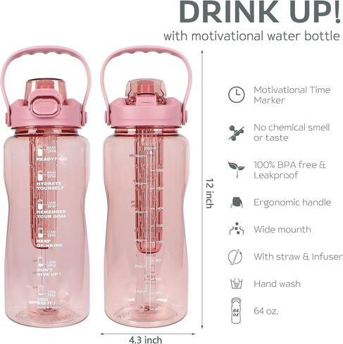 WELTRXE 64oz Water Bottle with Time Marker and Straw, BPA Free Leak Proof Half Gallon Large Motivational Water Bottle with Fruit Infuser Gym Water Jug for Fitness, Camping, Travel and Outdoor Sports in Saudi Arabia