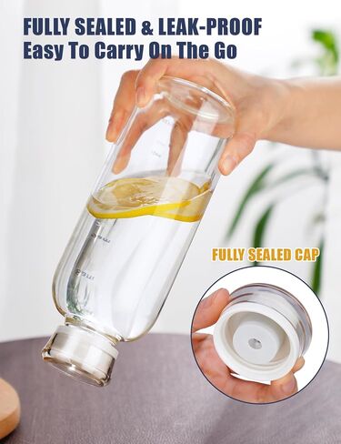 NiHome 25oz/750ml Clear Glass Water Bottle with 2 Caps & Stainless-Steel Straw, Temperature Resistant Durable High Borosilicate Glass Drinkware with Leak-Proof Seal for Travel, Gym, School & Home Use in Kuwait
