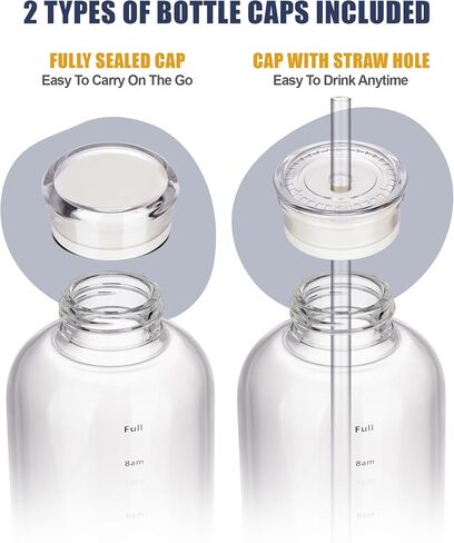 NiHome 25oz/750ml Clear Glass Water Bottle with 2 Caps & Stainless-Steel Straw, Temperature Resistant Durable High Borosilicate Glass Drinkware with Leak-Proof Seal for Travel, Gym, School & Home Use in Kuwait
