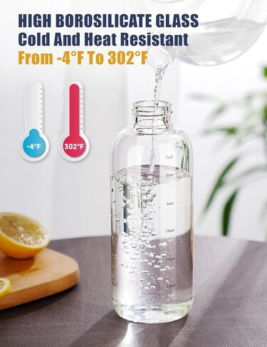 NiHome 25oz/750ml Clear Glass Water Bottle with 2 Caps & Stainless-Steel Straw, Temperature Resistant Durable High Borosilicate Glass Drinkware with Leak-Proof Seal for Travel, Gym, School & Home Use in Kuwait