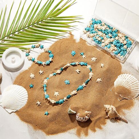 Kigley 200 Pcs Turtle Beads Turtle Shape Turquoise Beads Synthetic Ocean Sea Theme Turtle Charms for Jewelry Making Bracelets Necklace Earrings Hair Ties DIY with Thread and Needle (Turtle, Starfish) in Saudi Arabia