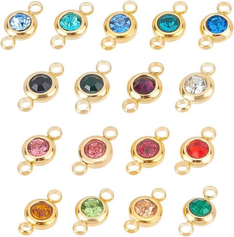 UNICRAFTALE 24Pcs 12 Color 304 Stainless Steel Golden Rhinestone Connector Charm Flat Round Links Charms Double Loop Ring Charm Necklace Bracket Charms for Jewellery Making in Saudi Arabia