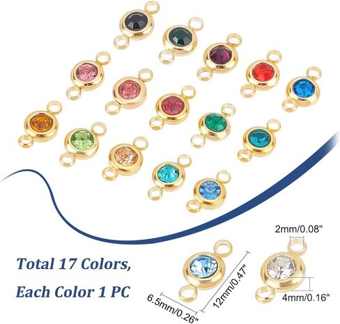 UNICRAFTALE 24Pcs 12 Color 304 Stainless Steel Golden Rhinestone Connector Charm Flat Round Links Charms Double Loop Ring Charm Necklace Bracket Charms for Jewellery Making in Saudi Arabia