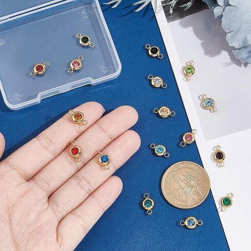 UNICRAFTALE 24Pcs 12 Color 304 Stainless Steel Golden Rhinestone Connector Charm Flat Round Links Charms Double Loop Ring Charm Necklace Bracket Charms for Jewellery Making in Saudi Arabia