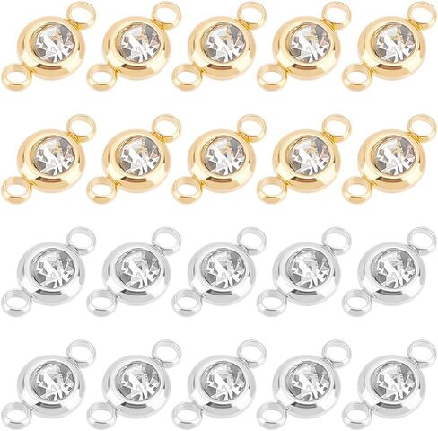 UNICRAFTALE 24Pcs 12 Color 304 Stainless Steel Golden Rhinestone Connector Charm Flat Round Links Charms Double Loop Ring Charm Necklace Bracket Charms for Jewellery Making in Saudi Arabia