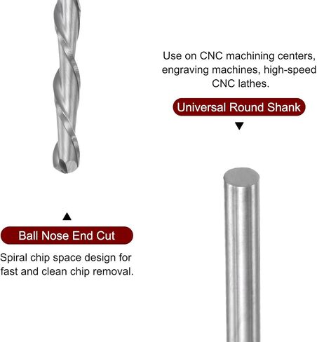 Ball Nose End Mill 6mm Diameter 25mm Cutting Length 6mm Shank High Speed Steel 2 Flutes Spiral Upcut CNC Router Bits in Saudi Arabia