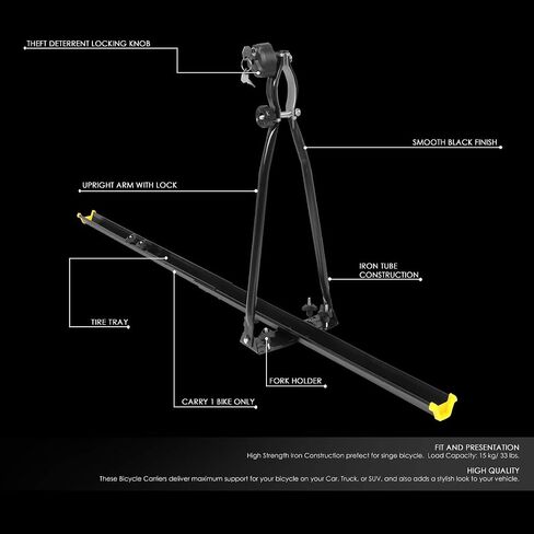 DNA MOTORING XY-6010-BK Universal Heavy Duty Iron Car Roof Top Upright Bicycle Mount Rack w/Key & Lock, Black in Saudi Arabia