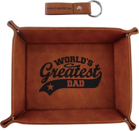 Fathers Day Tray from Daughter Son Kids Gifts, Unique Cool Personalized Anniversary Birthday Gift for Dad Men Him Papa Step Dad, Funny PU Leather Valet Tray and Keychain for Daddy Husband Grandpa in Saudi Arabia