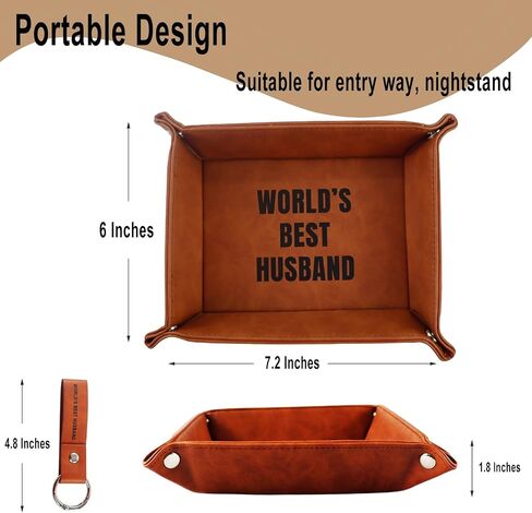 Fathers Day Tray from Daughter Son Kids Gifts, Unique Cool Personalized Anniversary Birthday Gift for Dad Men Him Papa Step Dad, Funny PU Leather Valet Tray and Keychain for Daddy Husband Grandpa in Saudi Arabia