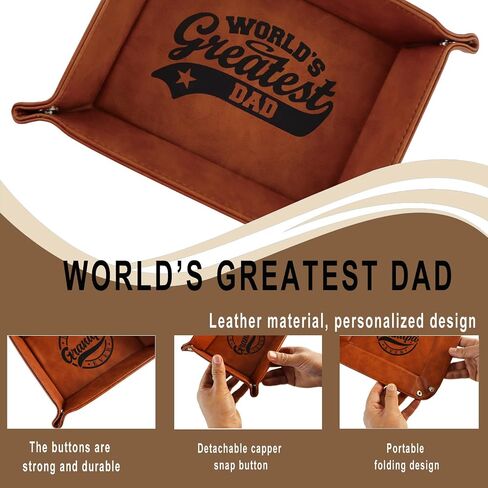 Fathers Day Tray from Daughter Son Kids Gifts, Unique Cool Personalized Anniversary Birthday Gift for Dad Men Him Papa Step Dad, Funny PU Leather Valet Tray and Keychain for Daddy Husband Grandpa in Saudi Arabia