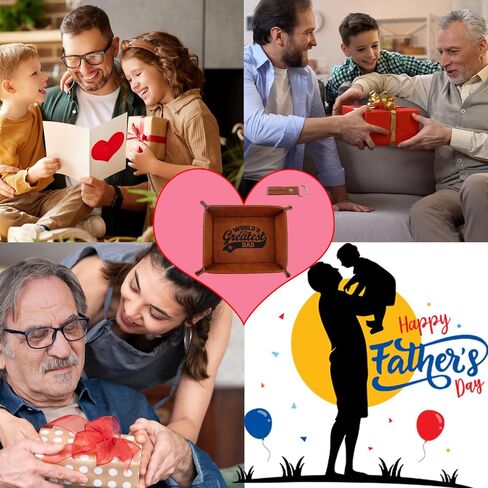 Fathers Day Tray from Daughter Son Kids Gifts, Unique Cool Personalized Anniversary Birthday Gift for Dad Men Him Papa Step Dad, Funny PU Leather Valet Tray and Keychain for Daddy Husband Grandpa in Saudi Arabia