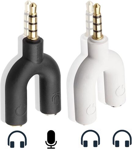 Dual 3.5mm Headphone Adapter, Gold Plated, PS4, Xbox, PC, Phone, Tablet, Laptop in Saudi Arabia