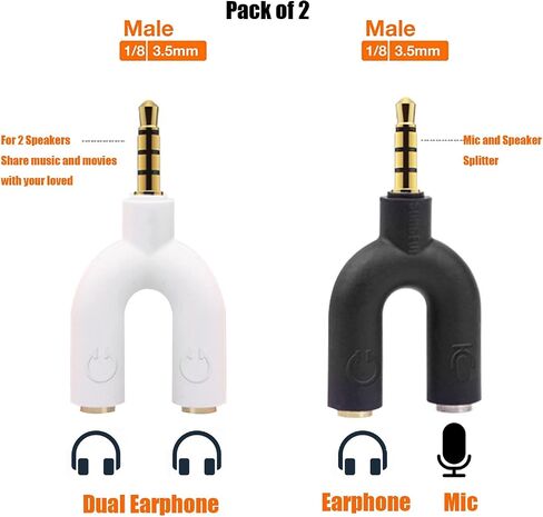 Dual 3.5mm Headphone Adapter, Gold Plated, PS4, Xbox, PC, Phone, Tablet, Laptop in Saudi Arabia