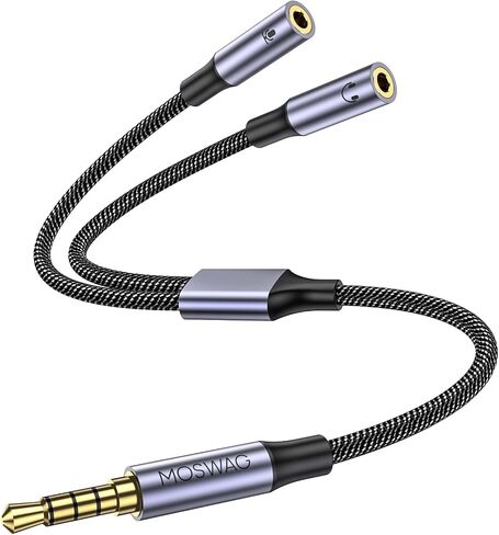 MOSWAG Headphone Mic Splitter, Headphone Splitter 3.5mm 2 Female to 1 Male Mic and Audio Y Splitter, TRRS Headset Splitter Cable with Separate Audio Microphone Jack for Laptop PC Tablet Gaming etc in Saudi Arabia